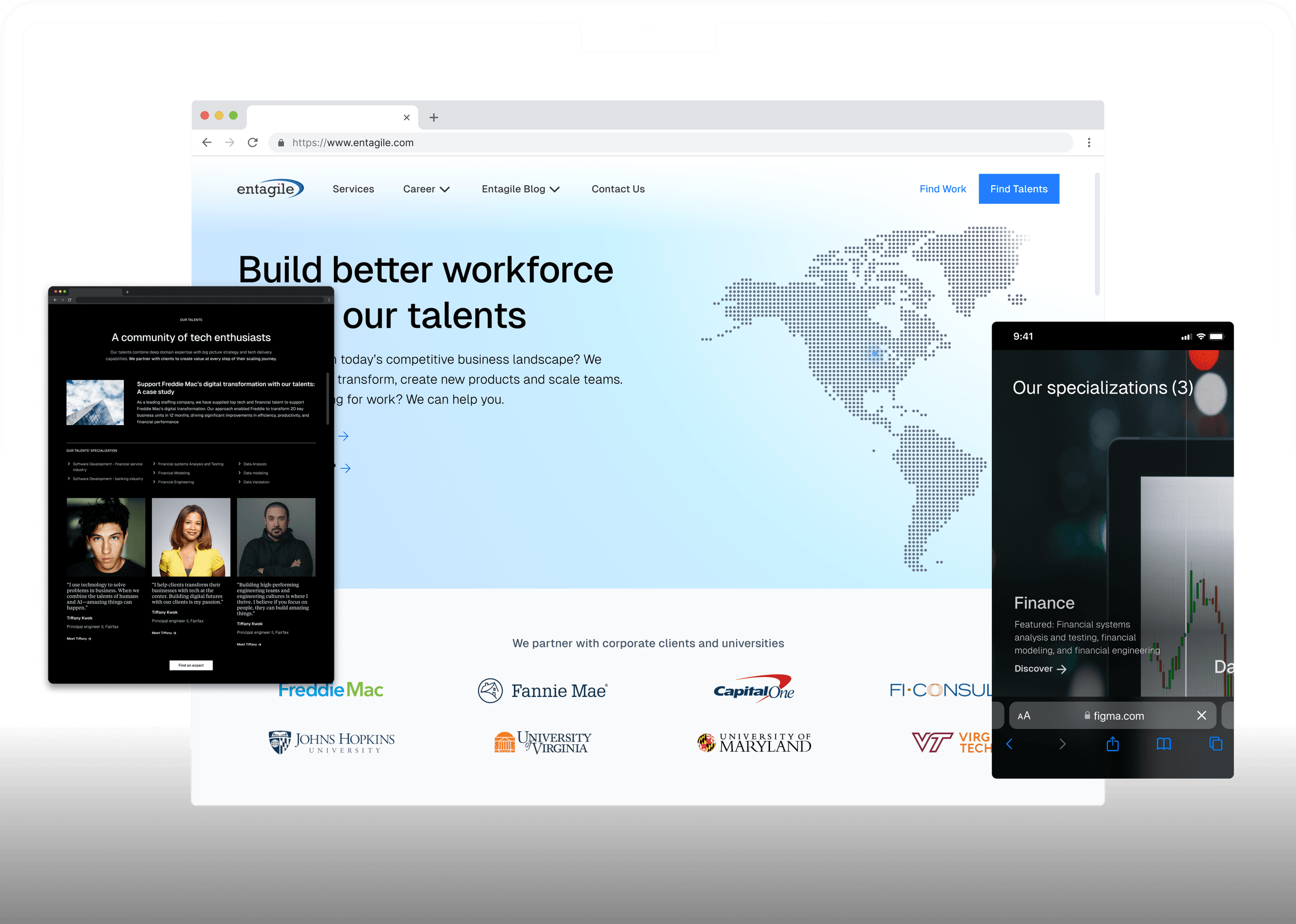 Entagile marketing site on desktop and mobile